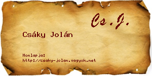 Csáky Jolán névjegykártya